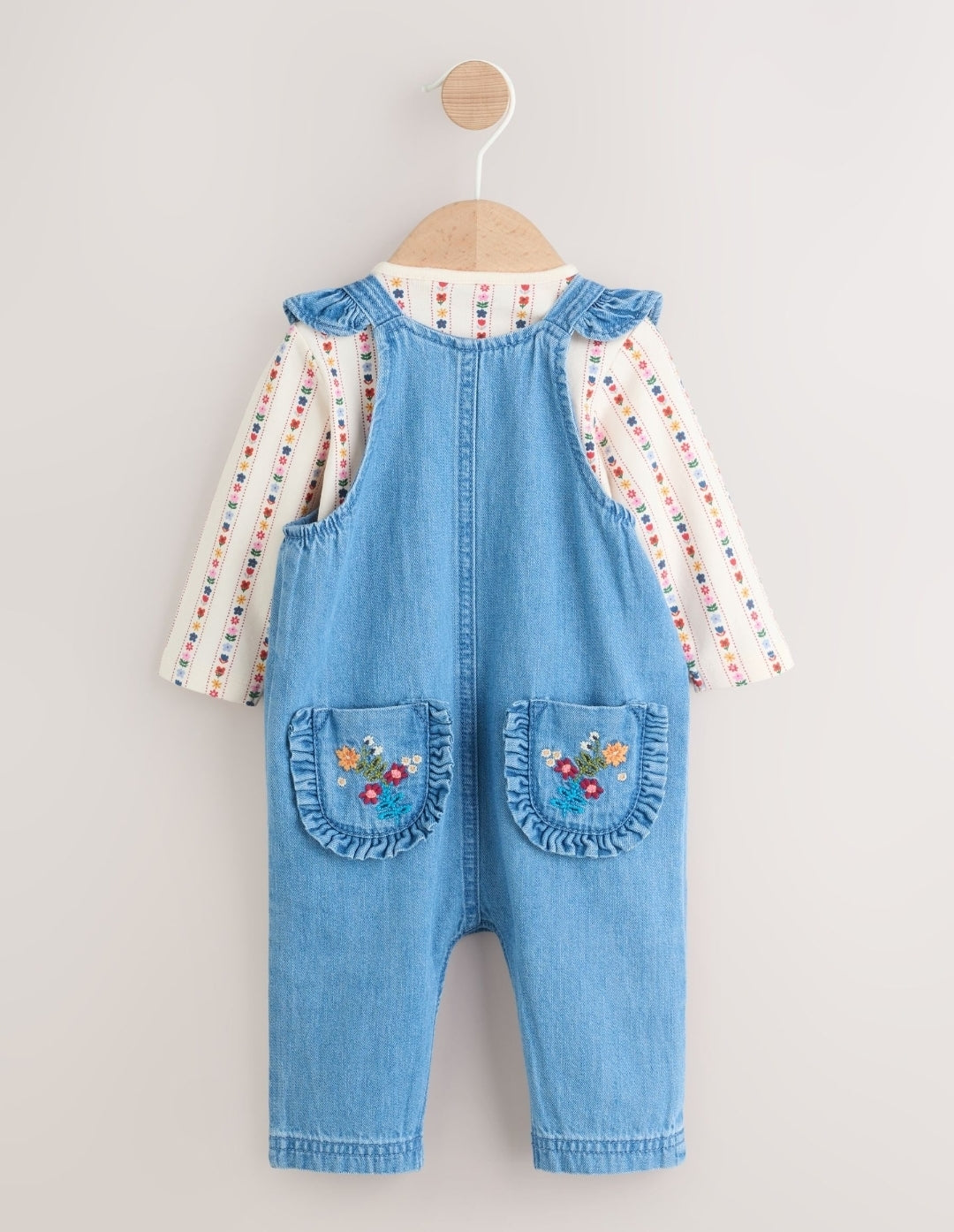 Embroidered Denim Dungarees and Long Sleeve Bodysuit Set