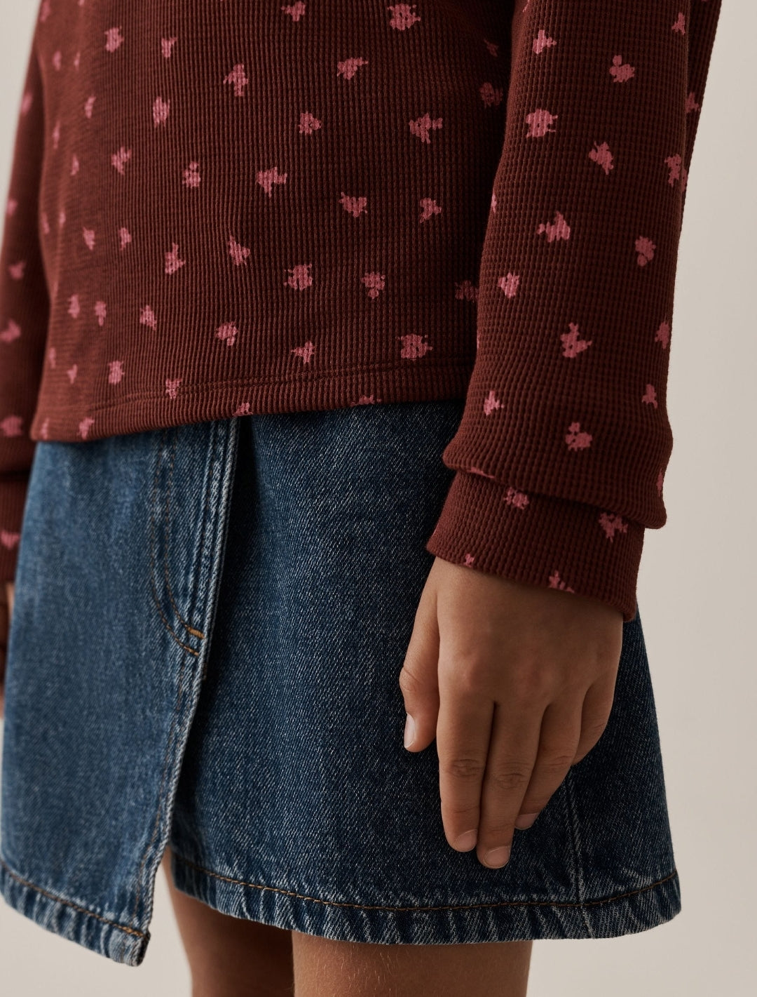 Burgundy Ditsy Waffle Henley Top