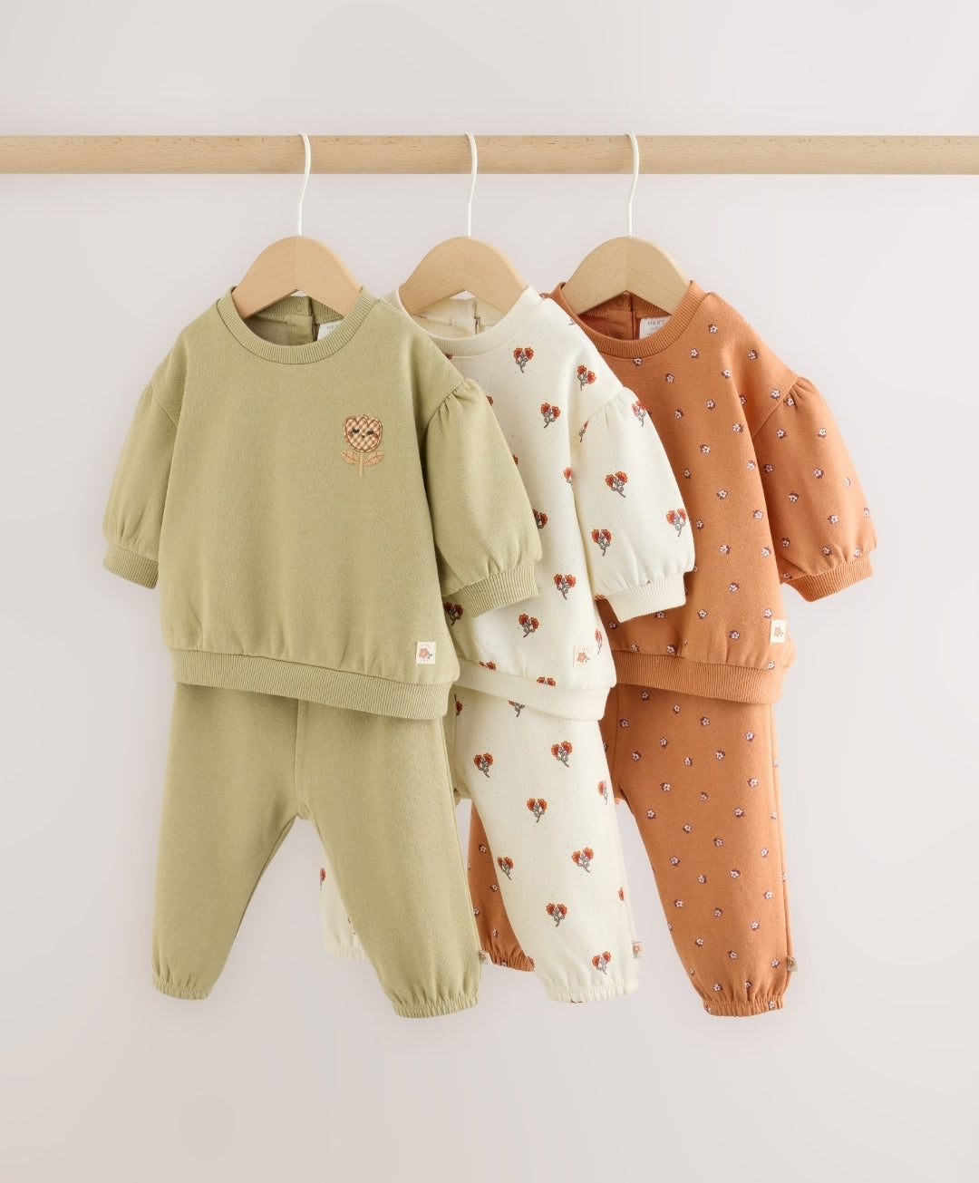 Green Floral Baby Sweat Top And Joggers 6 Pack