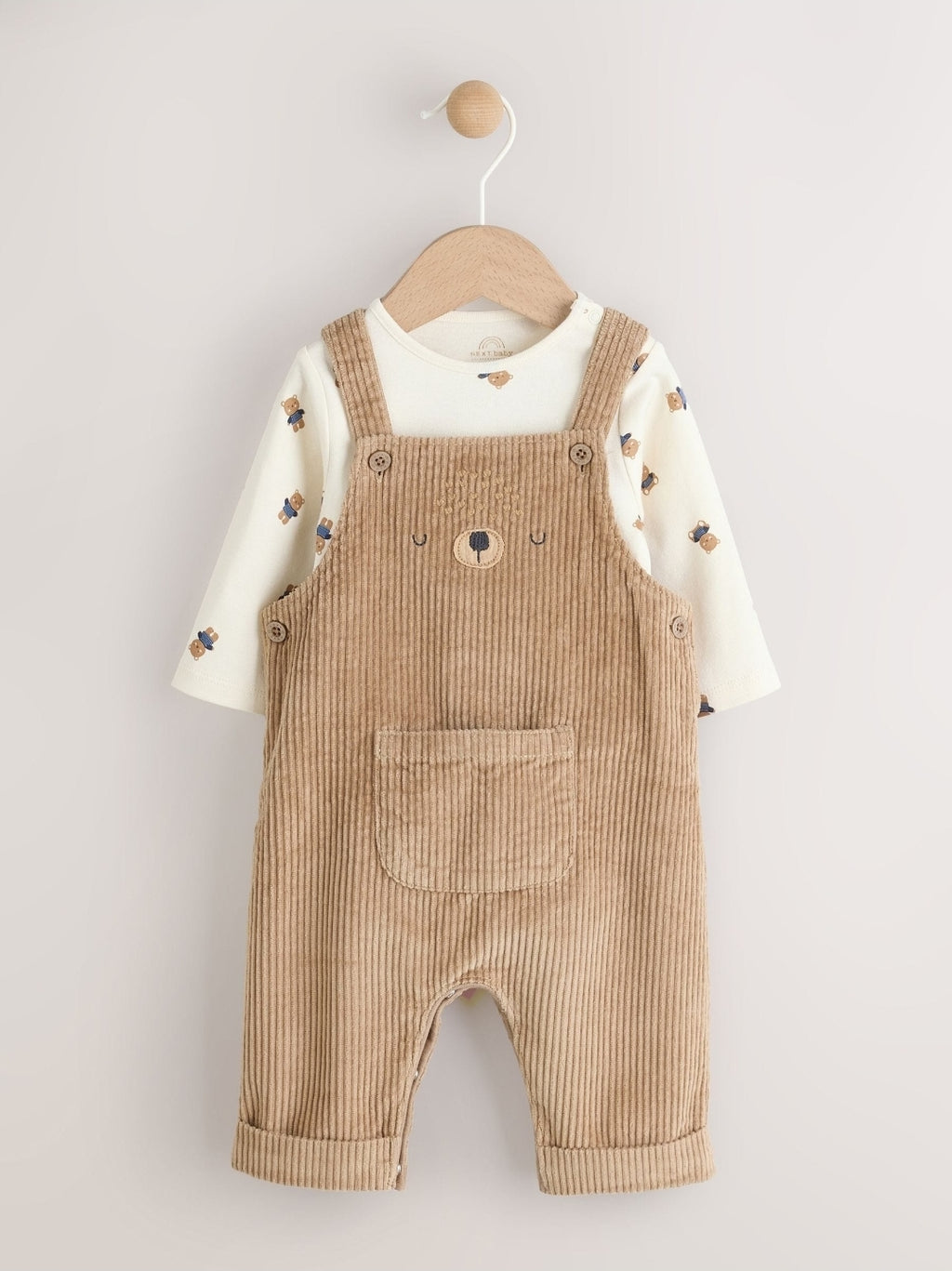 Tan Brown Bear Cord Dungarees and Bodysuit Set