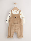 Tan Brown Bear Cord Dungarees and Bodysuit Set