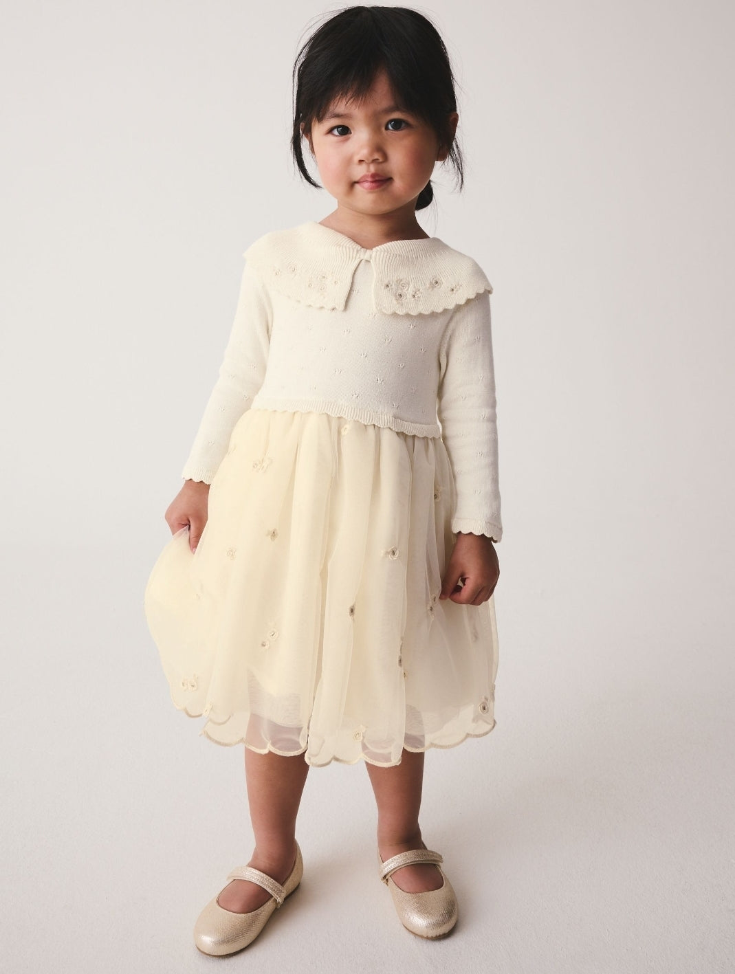 Ecru Occasion Bow Collar Dress