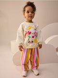 Cream Stripe Padded Characters Sweatshirt and Barrel Leg Jogger