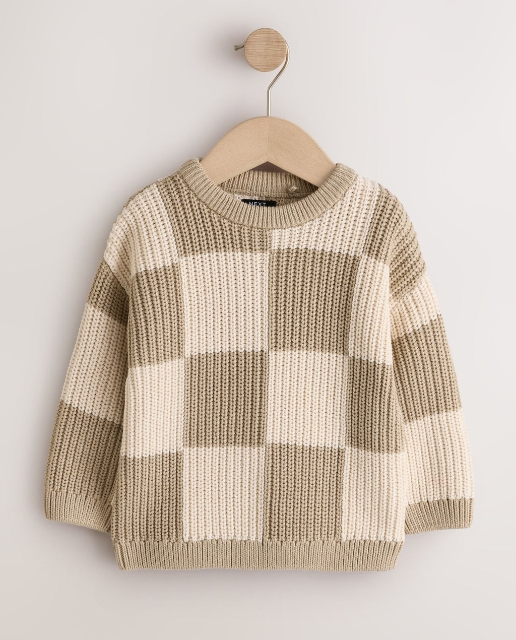 Neutral Checkerboard Knitted
Crew Neck Jumper