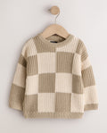 Neutral Checkerboard Knitted
Crew Neck Jumper