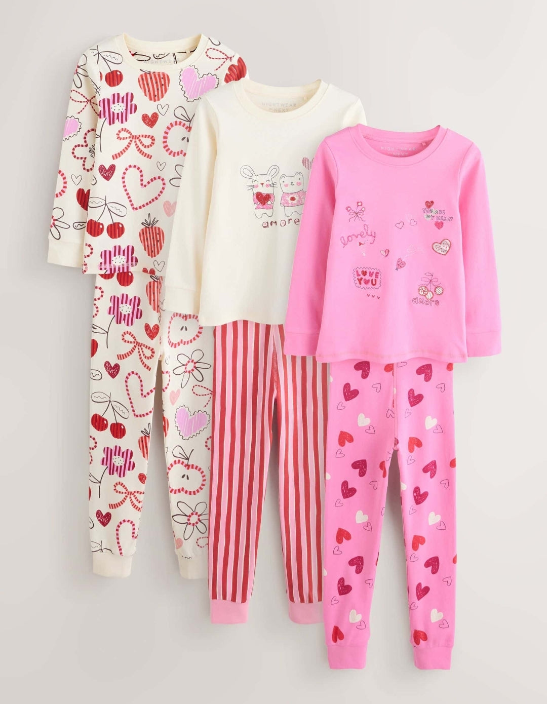 Pink/Red Snuggle Pyjamas 3 Pack