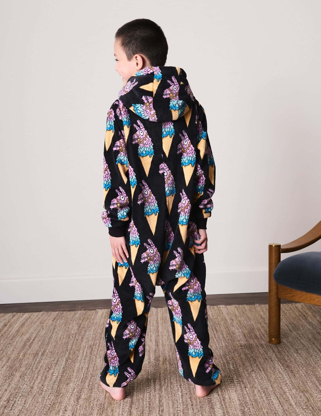 Black All Over Fortnite Llama Fleece All-In-One