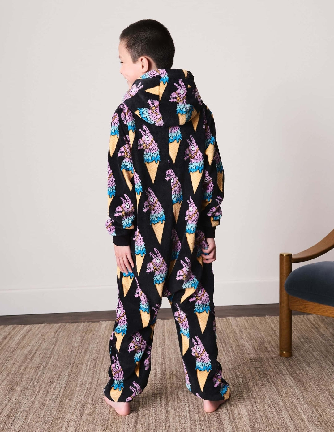 Black All Over Fortnite Llama Fleece All-In-One
