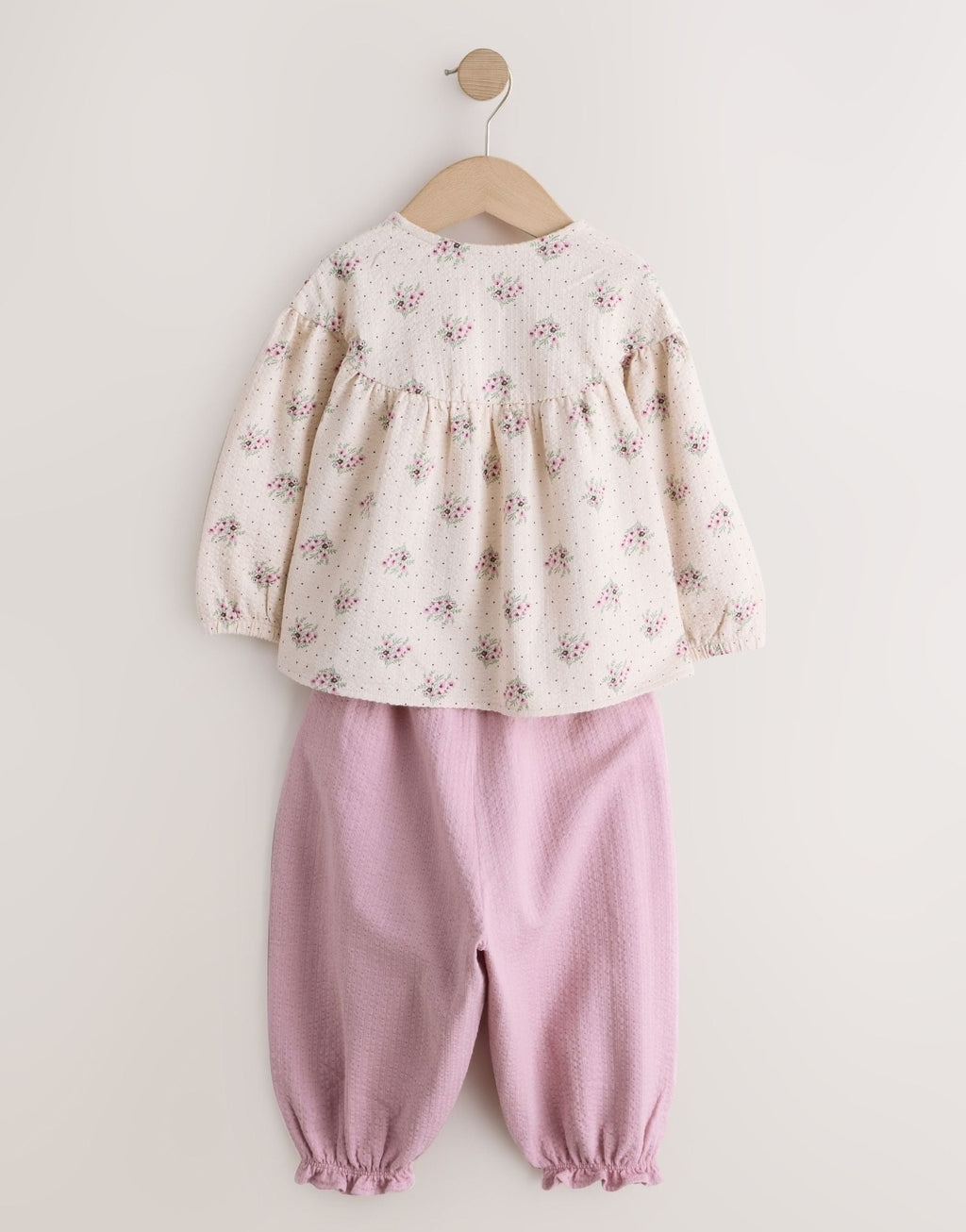 Pink Ditsy Floral Long Sleeve Blouse and Bloomer Trousers Set