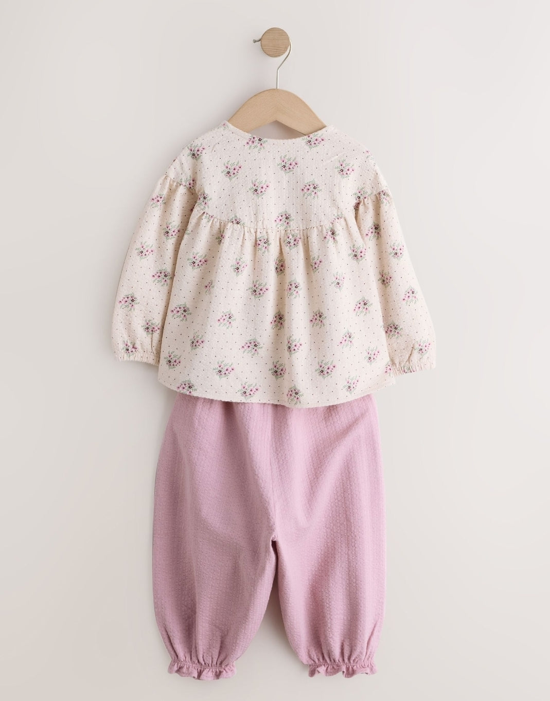 Pink Ditsy Floral Long Sleeve Blouse and Bloomer Trousers Set