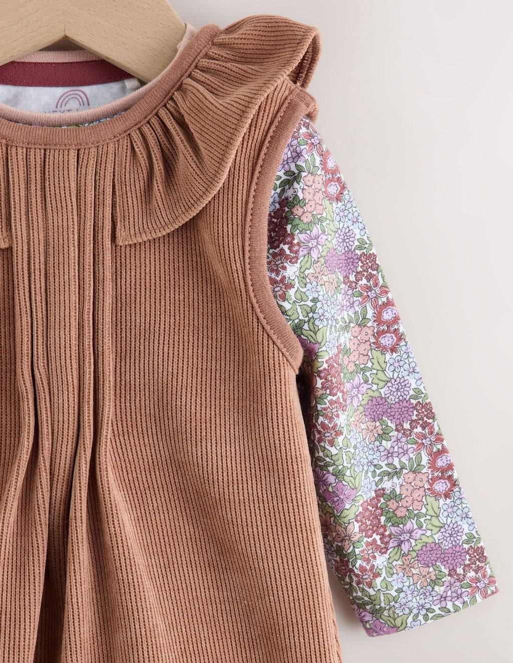 Chocolate Brown Corduroy Baby Long Sleeve Bodysuit And Dungar