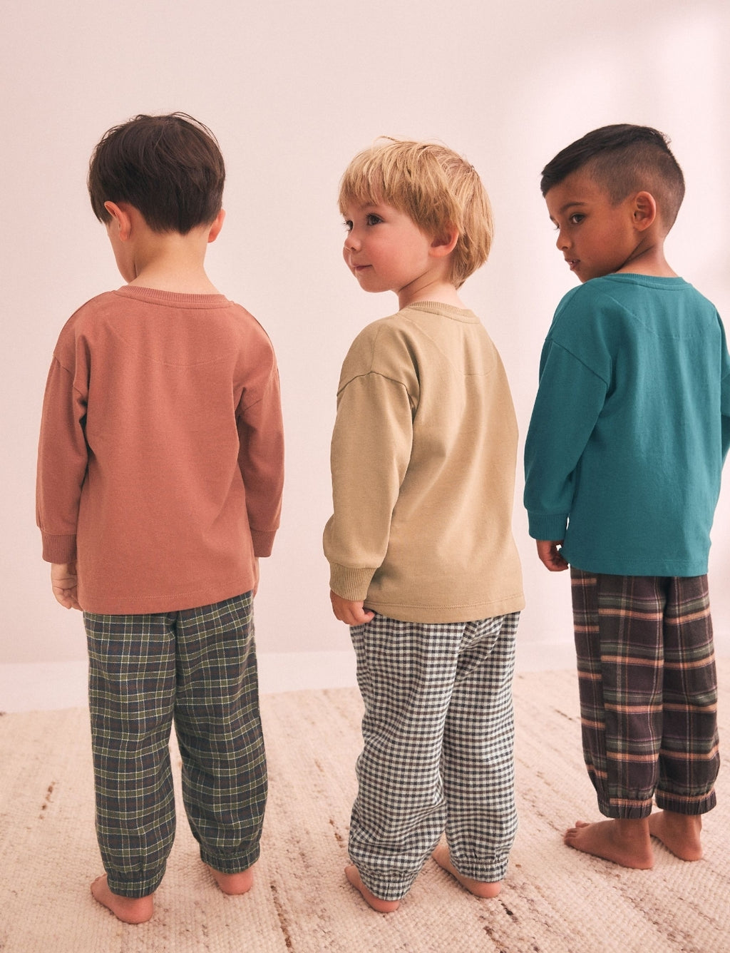 Tan/Teal/Rust Transport Check Woven Bottom Pyjamas 3 Pack