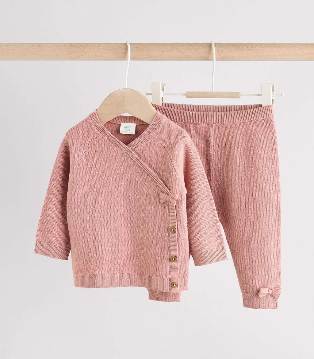 Pink Baby Knitted Wrap Jumper and Leggings 2 Piece Set