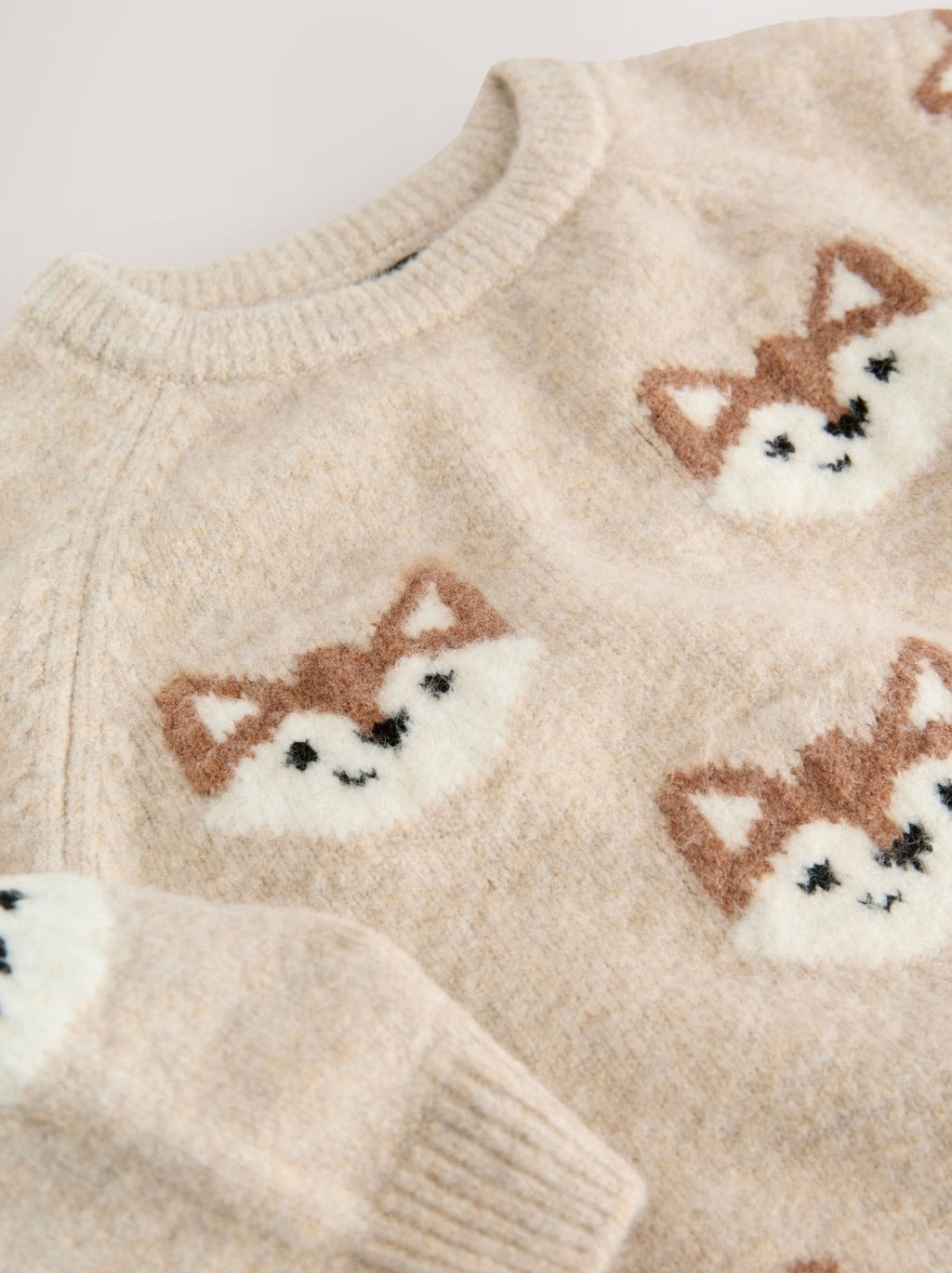 Neutral Fox Print Knitted Crew Neck Jumper