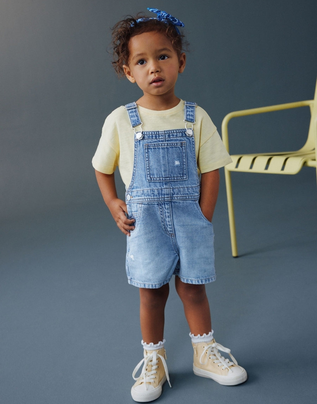 Mid Blue Plain Denim Dungarees