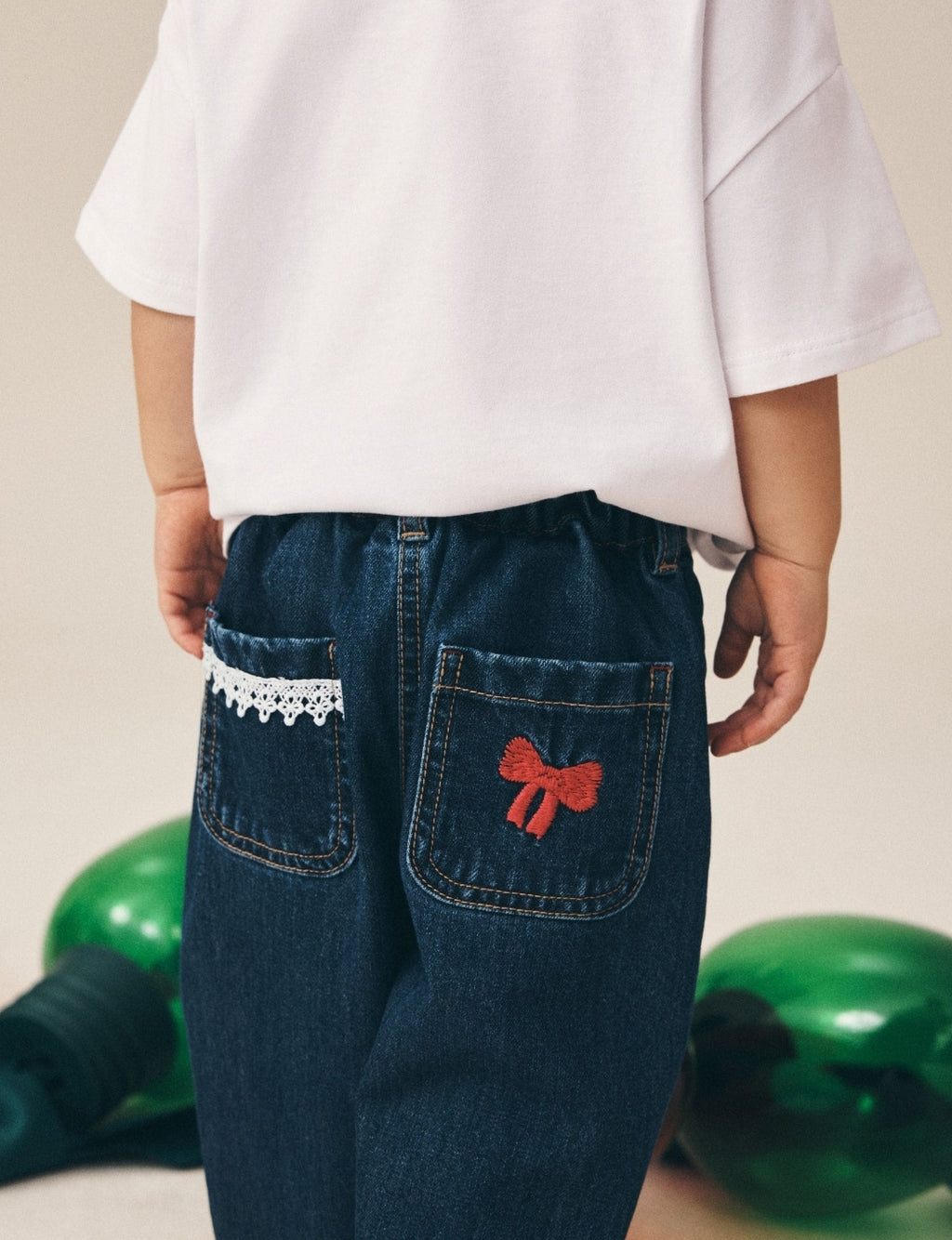 Christmas Tartan Embroidered Wide Leg Jeans