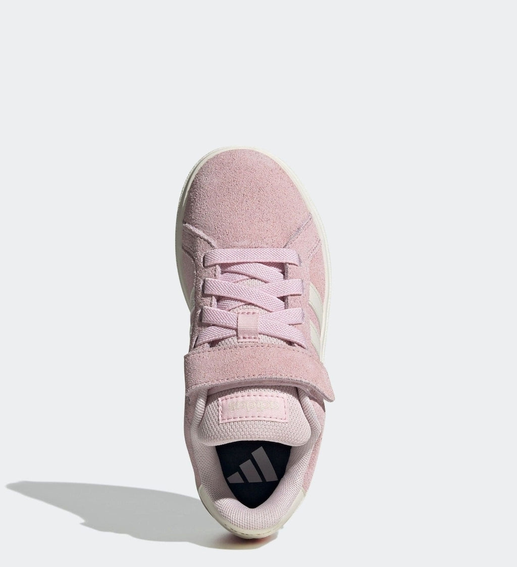 adidas Light Pink Grand Court OOs Suede Elastic Lace Kids Trainers