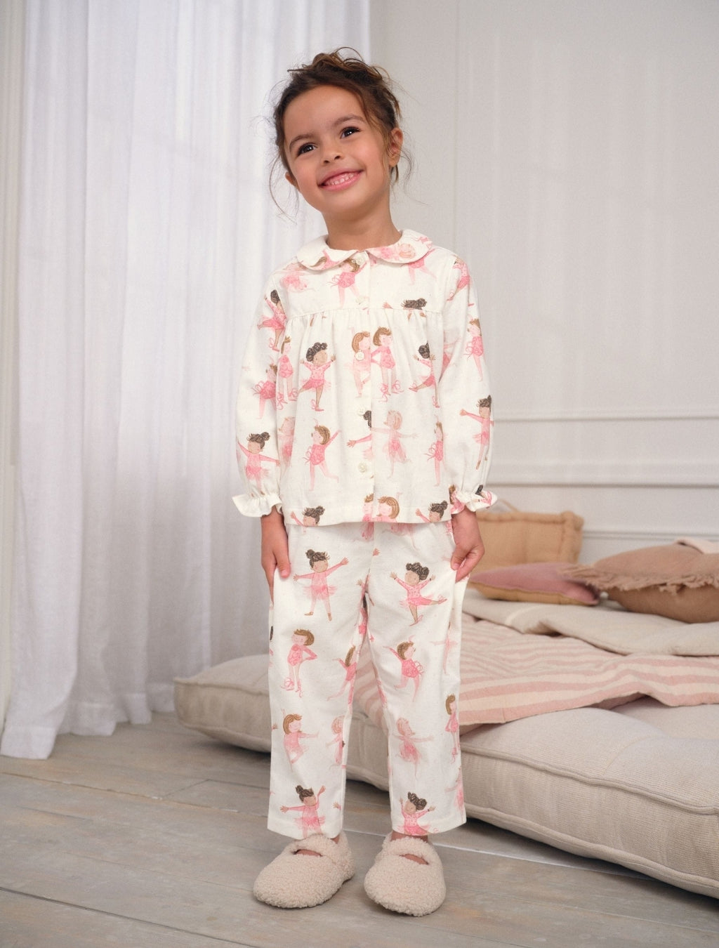 Ecru/Pink Ballerina Woven Button
Through Pyjamas