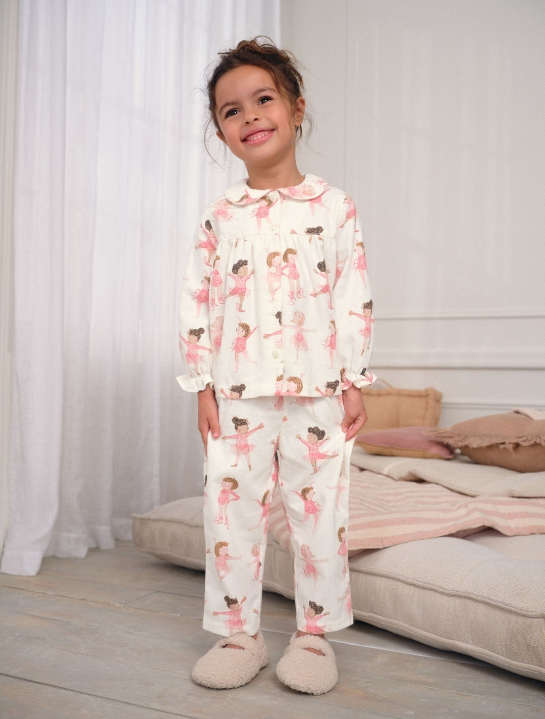 Ecru/Pink Ballerina Woven Button
Through Pyjamas