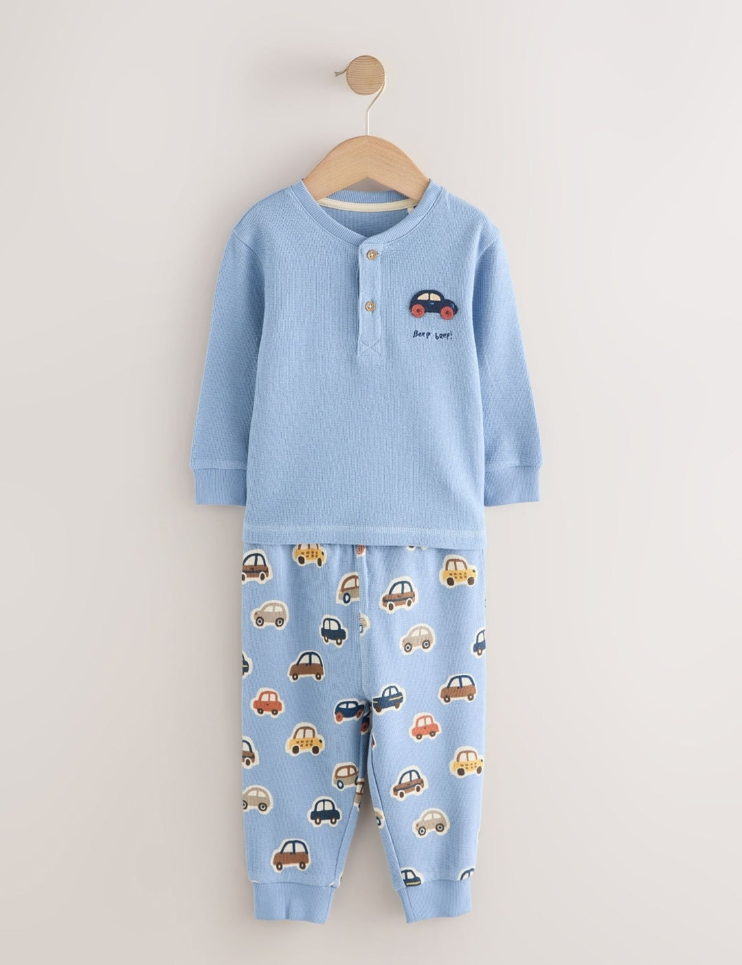 Ecru/Blue Relaxed Button NeckPyjamas Set 3 Pack