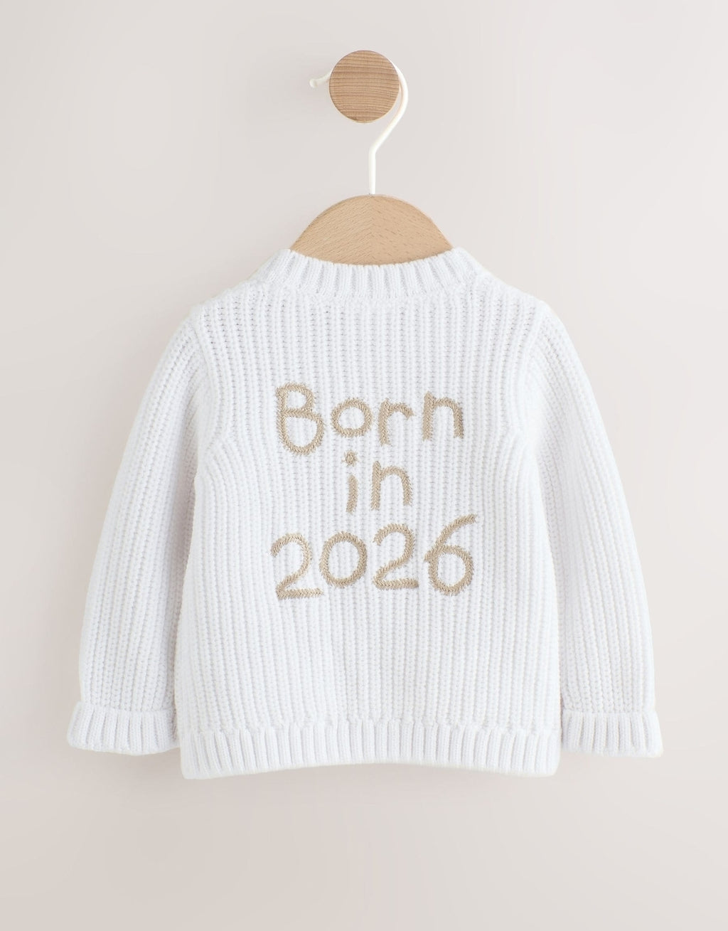 White Born In 2026 Baby Cardigan