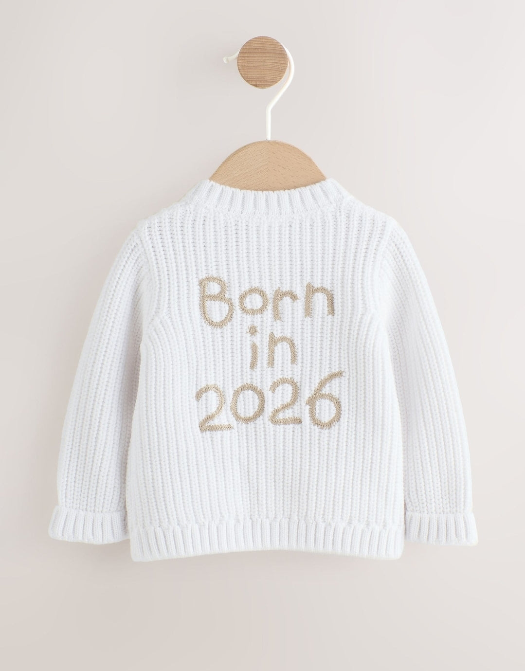 White Born In 2026 Baby Cardigan