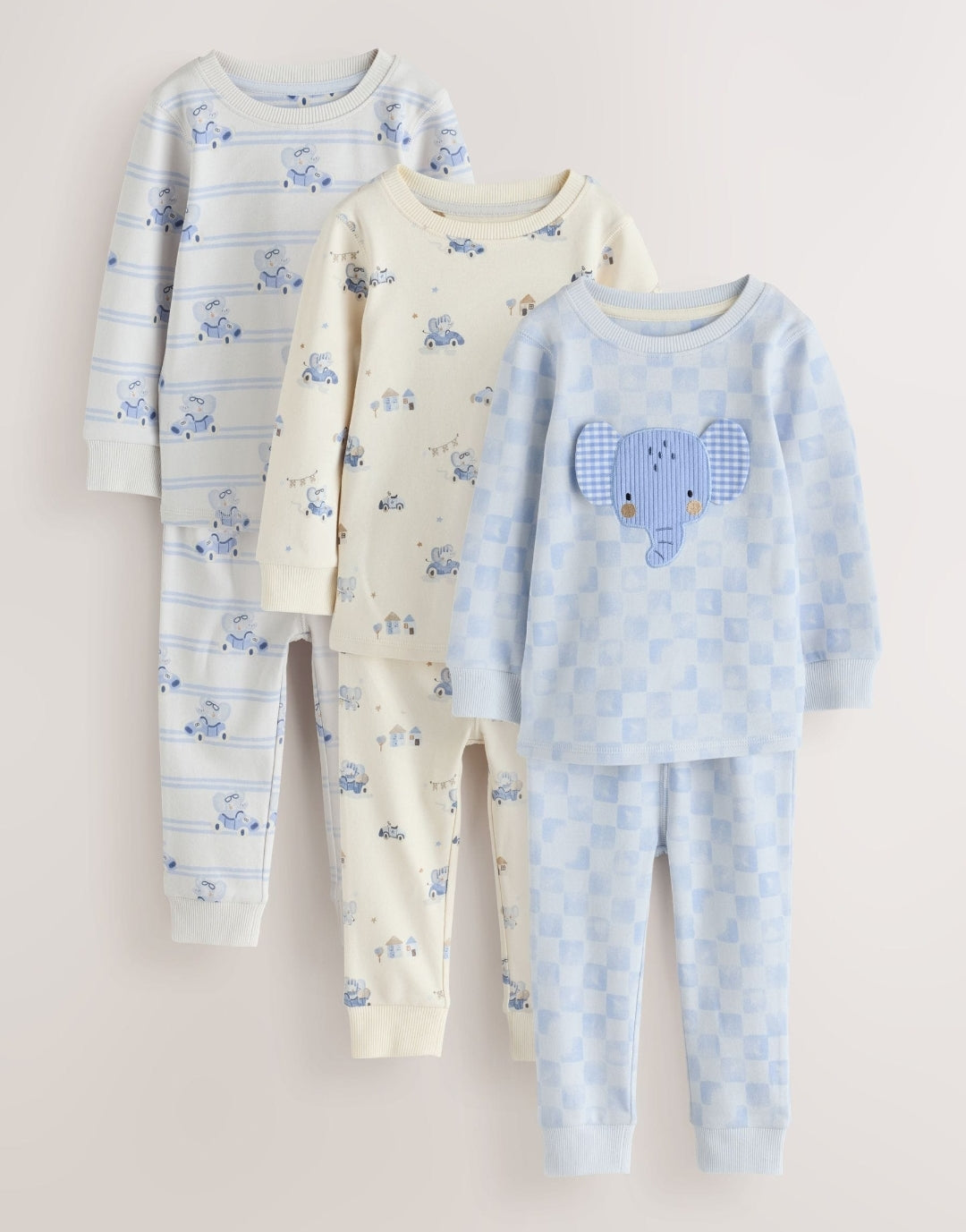 Blue/White Elephant Snuggle Pyjamas 3 Pack