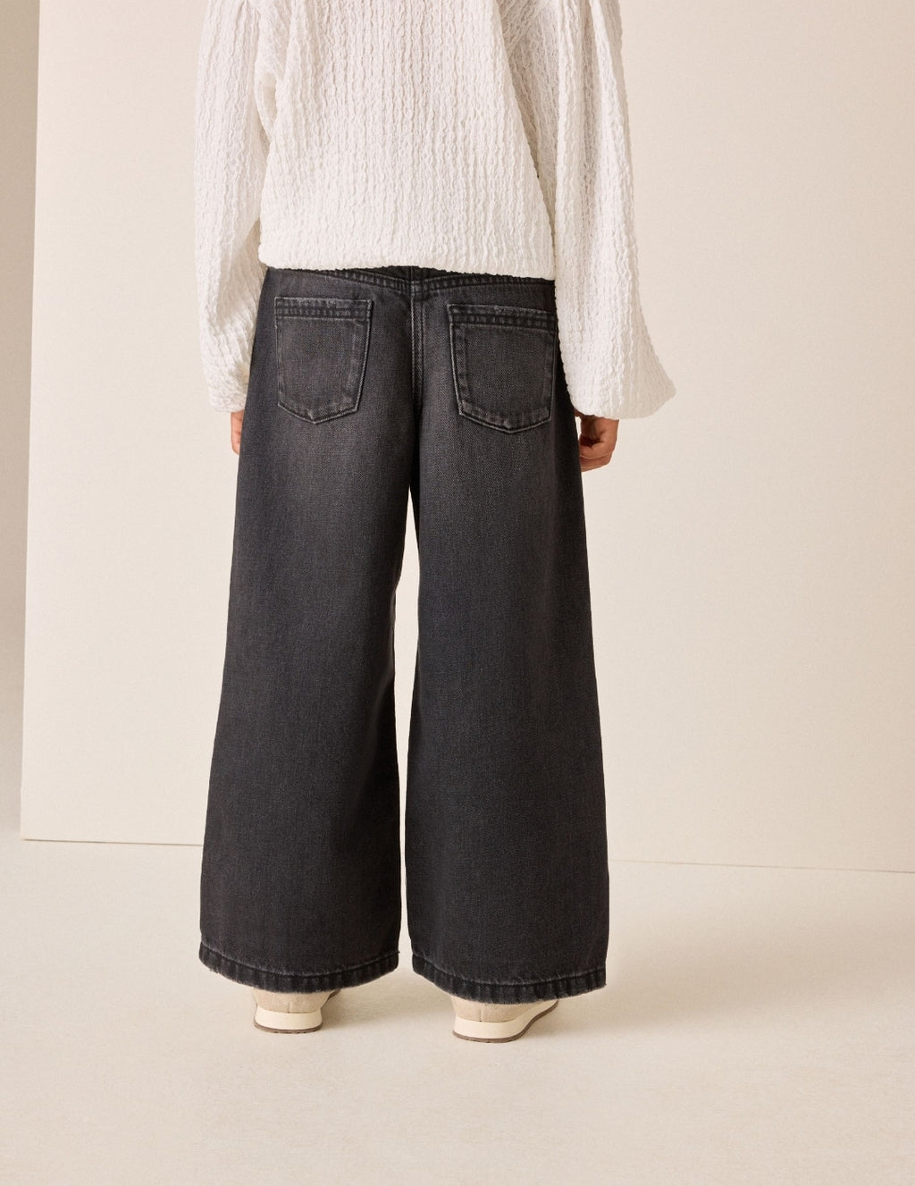 Washed Black Denim Wide Leg Jeans