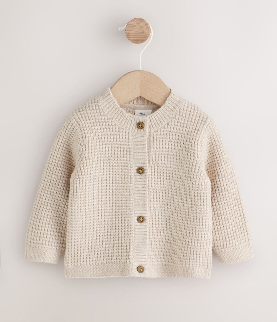 Ecru Little and Loved Slogan Back £ Knitted Baby Cardigan