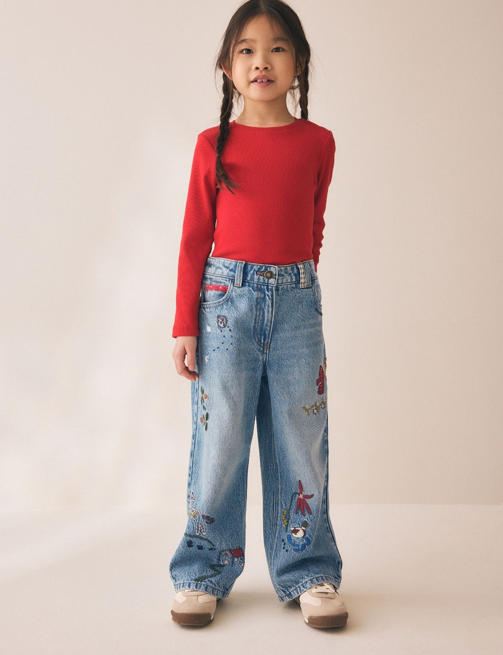 Pretty Embroidered Wide Leg Jeans