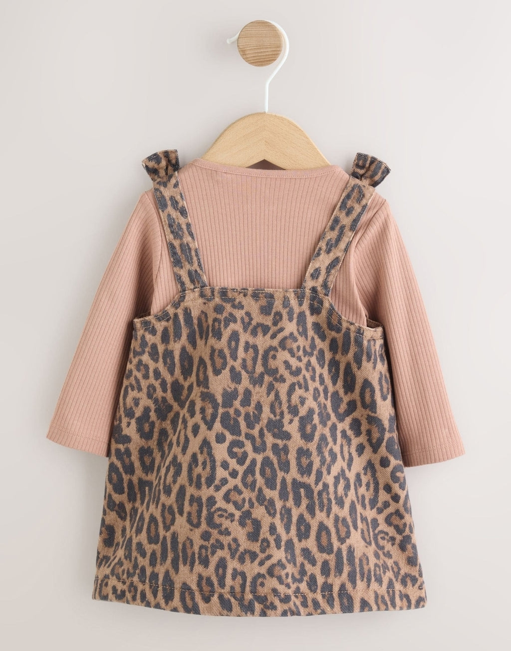 Leopard Print Pinafore Long Sleeve Bodysuit & Tights 3 Piece