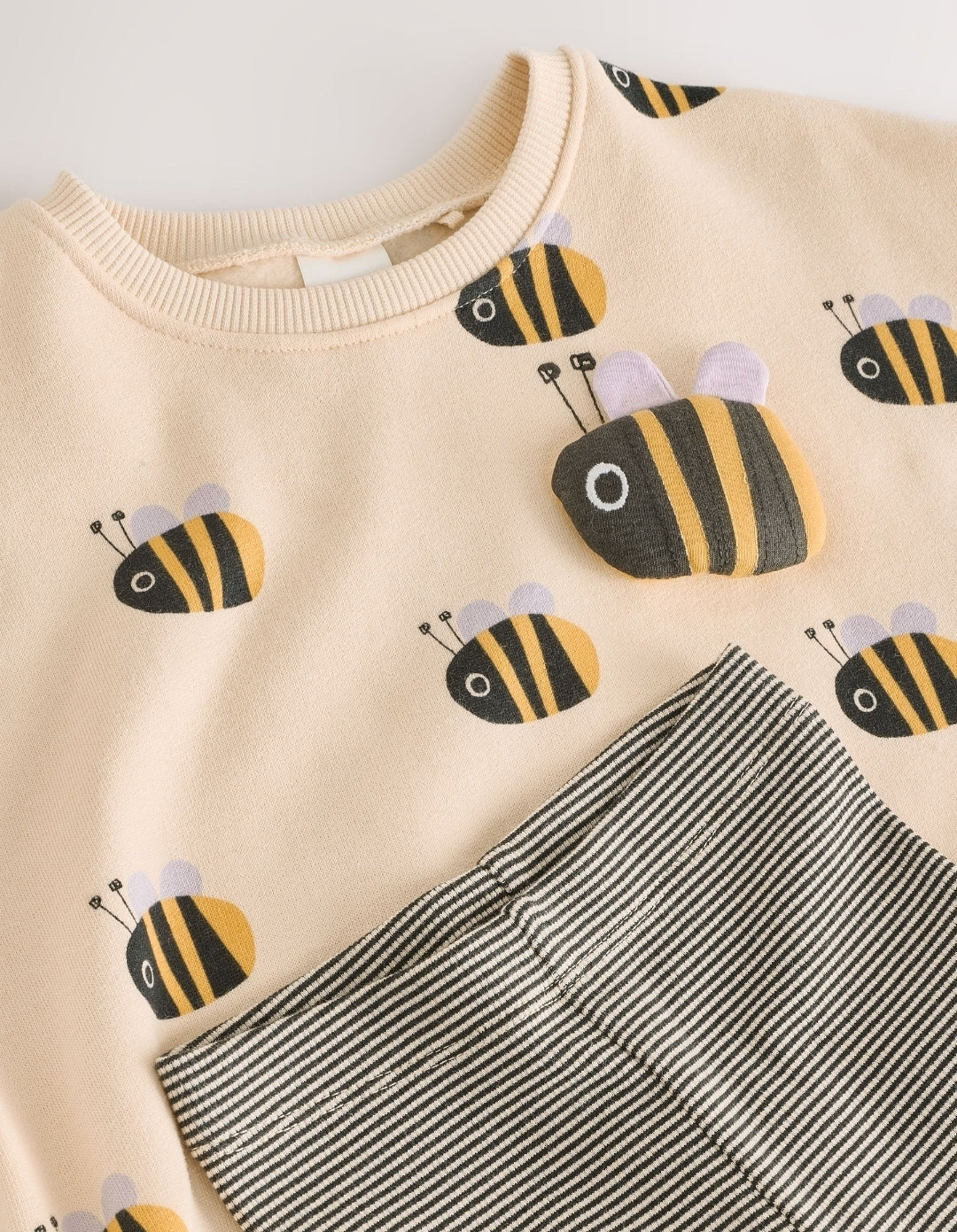 Cream Stripe Bee Sweatshirt and Leggings Set