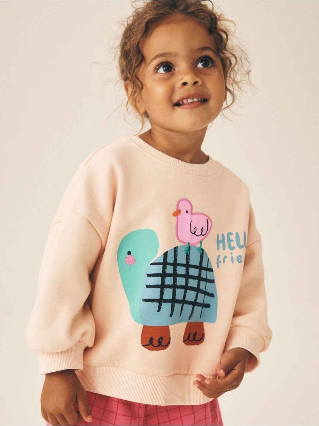 Pink/Ecru Duck Character Sweatshirt and Barrel Trousers