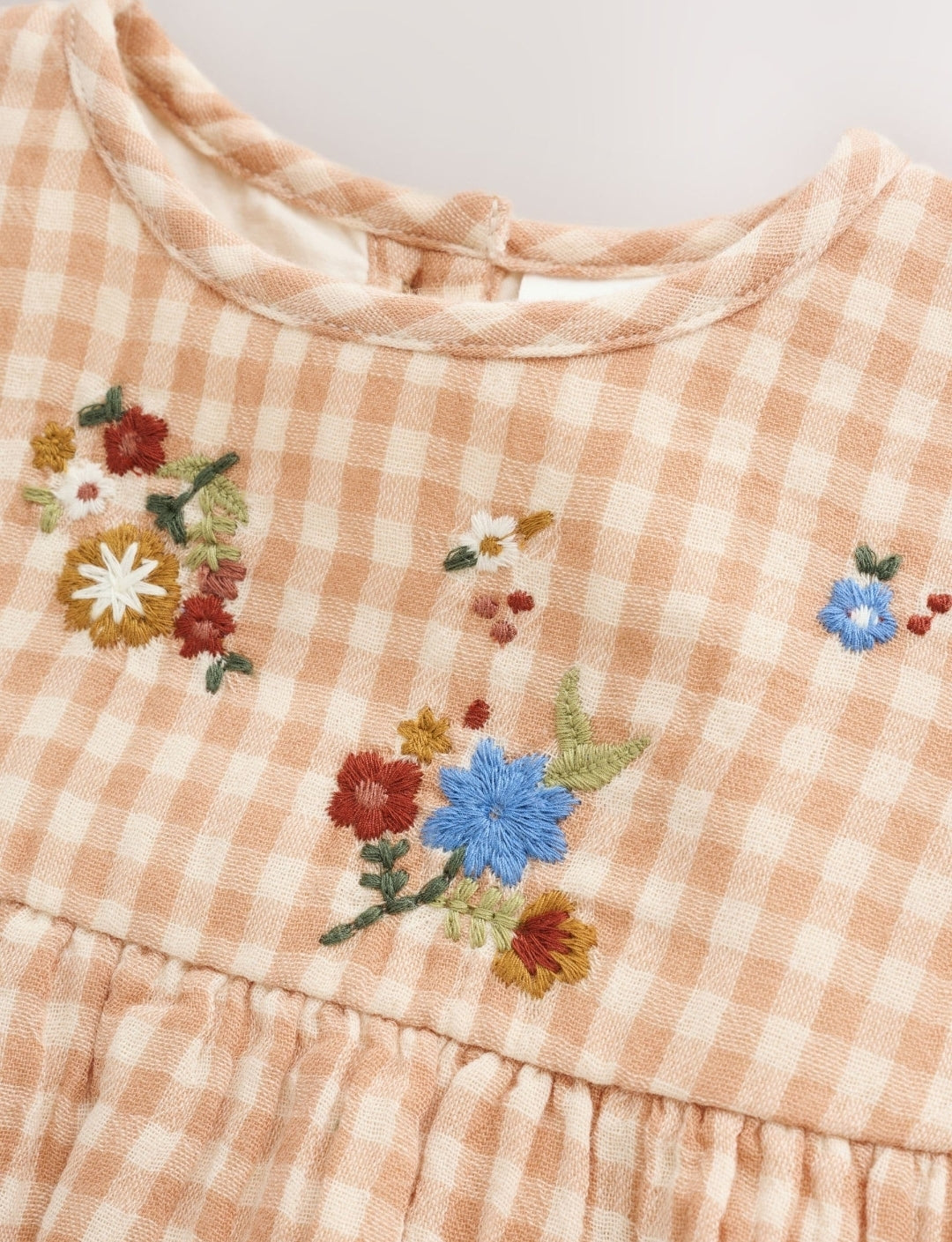 Brown/Cream Check Embroidered
Baby Bubble Romper And Tights