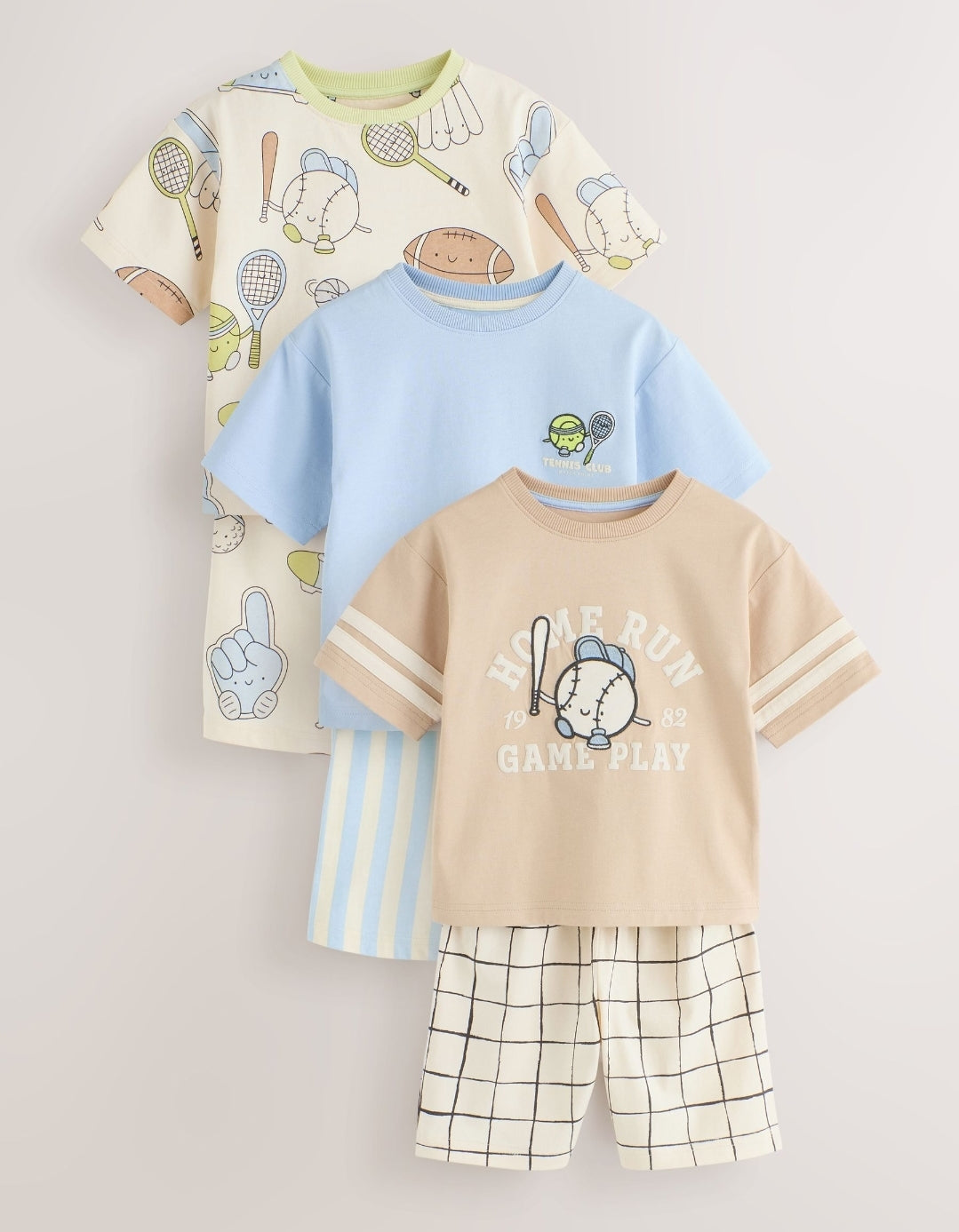 Blue/Green/Grey Tennis Club Short Pyjamas 3 Pack