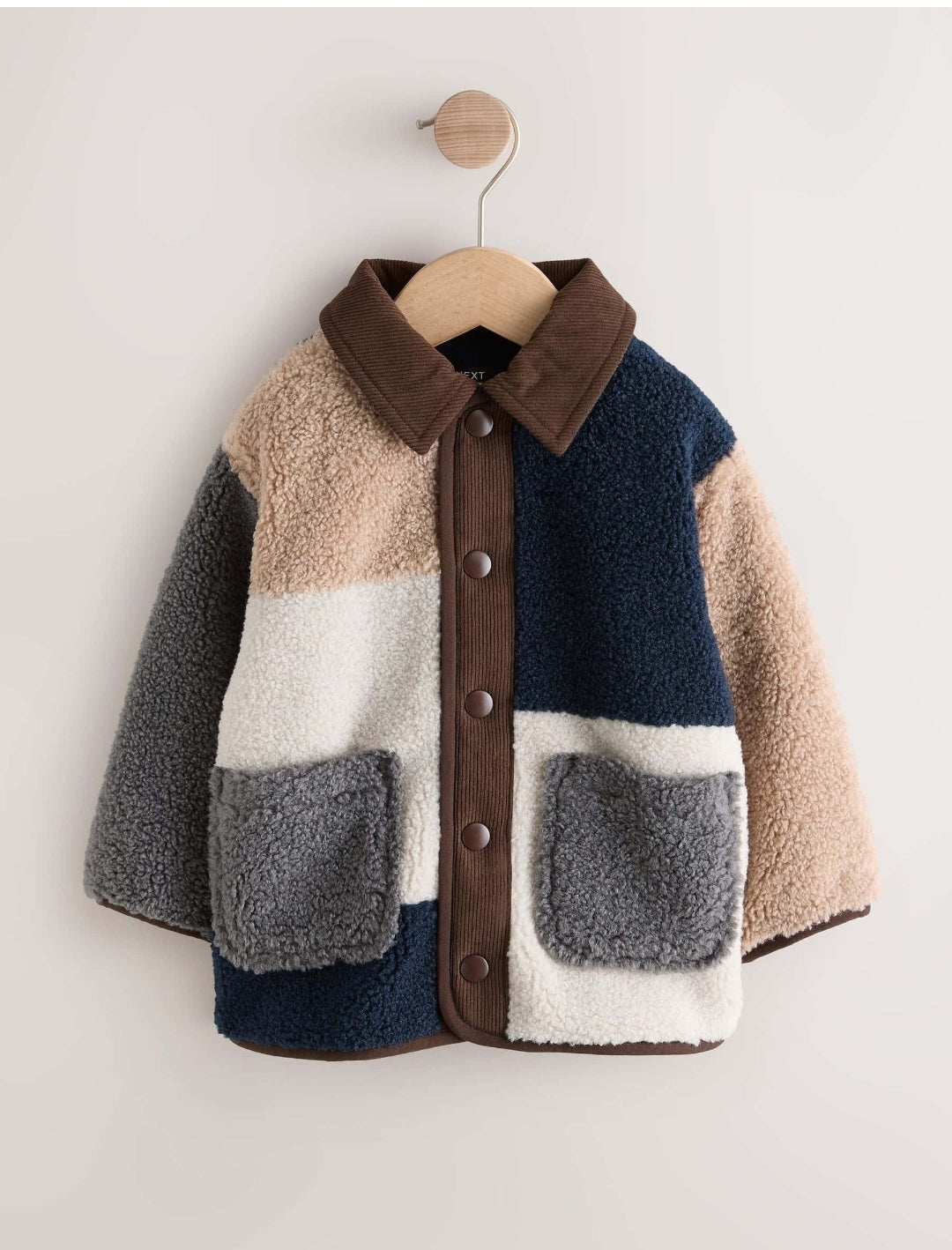 Neutral/Navy Colourblock Borg Fleece Shacket