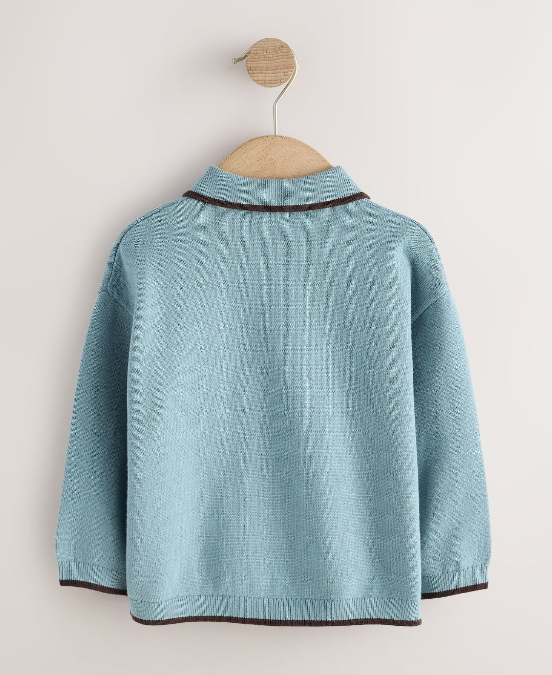 Blue Tipped Knitted Zip Neck Polo Shirt
