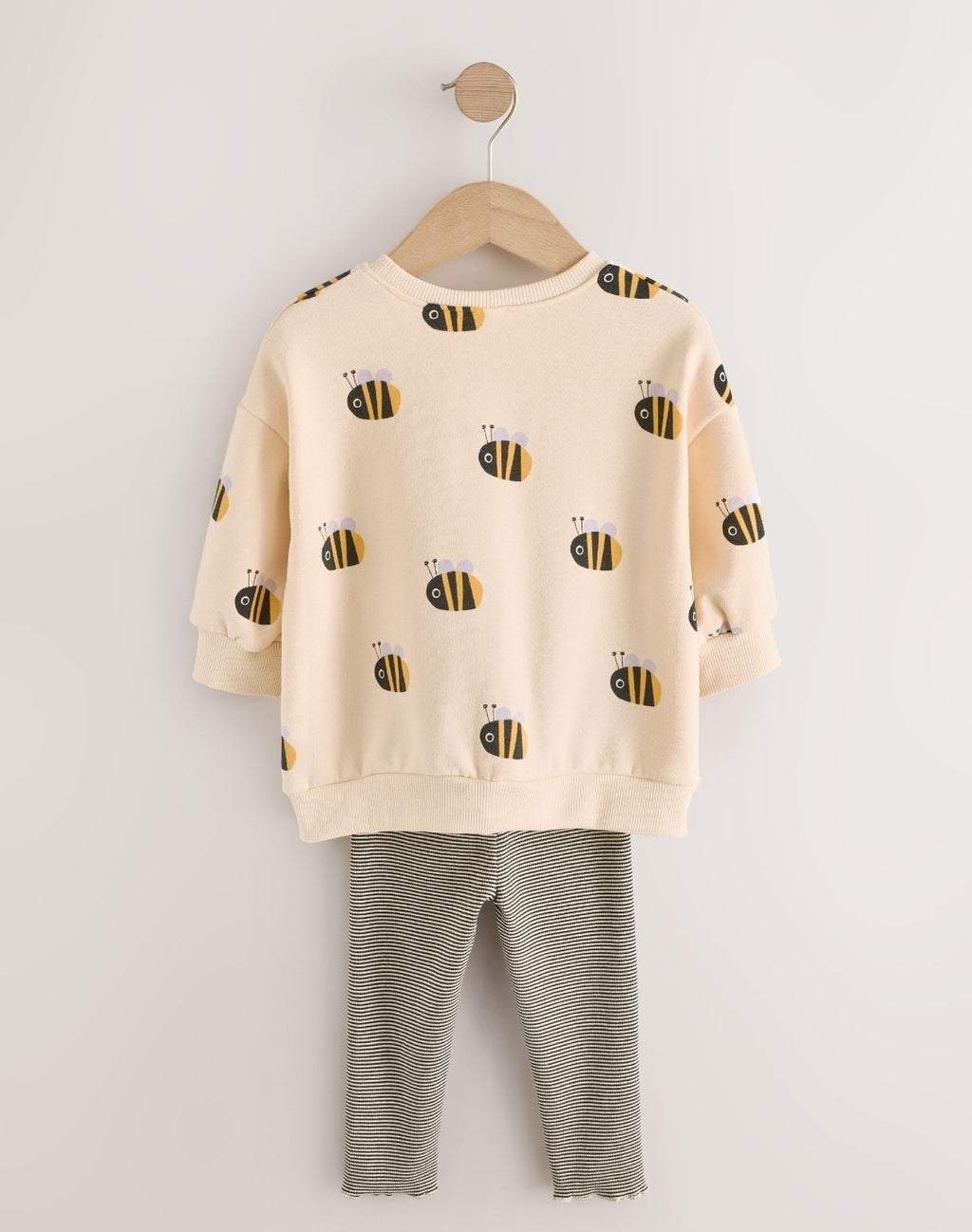 Cream Stripe Bee Sweatshirt and Leggings Set