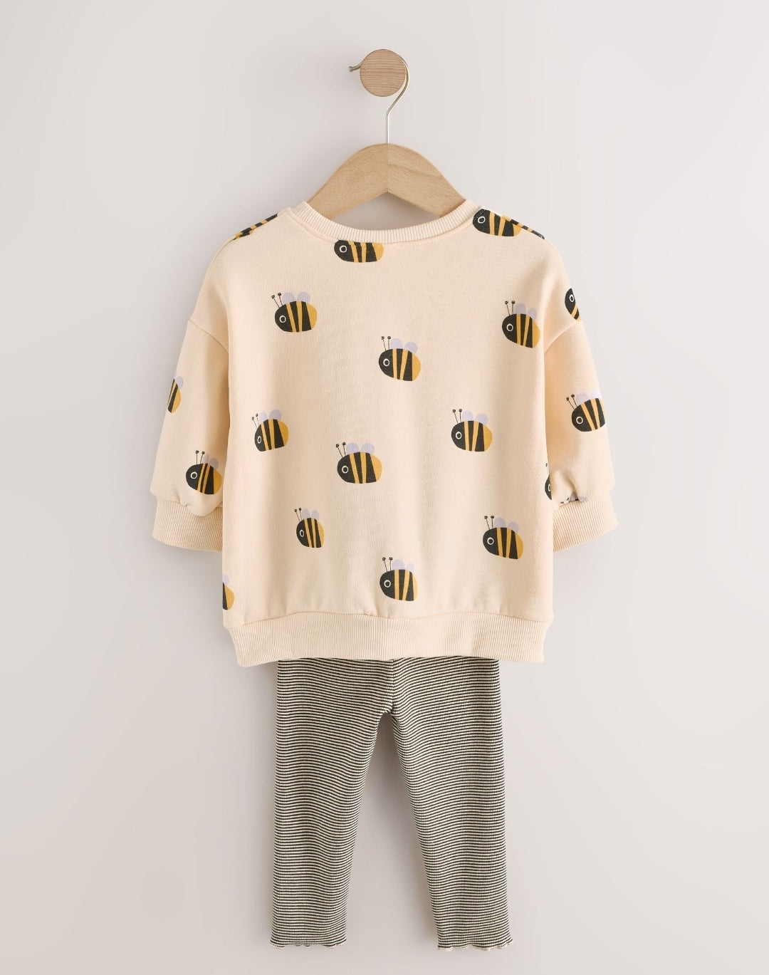 Cream Stripe Bee Sweatshirt and Leggings Set