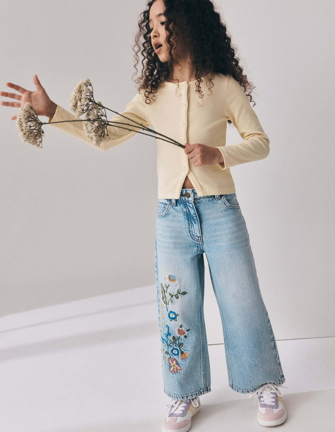 Floral Embroidered Wide Leg Jeans