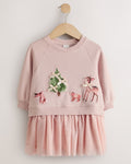Pink Christmas Long Sleeve Sweat Mesh Dress