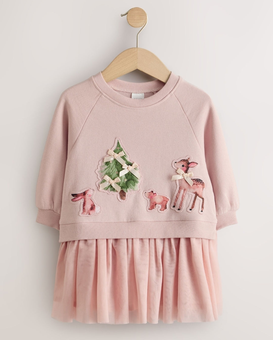 Pink Christmas Long Sleeve Sweat Mesh Dress