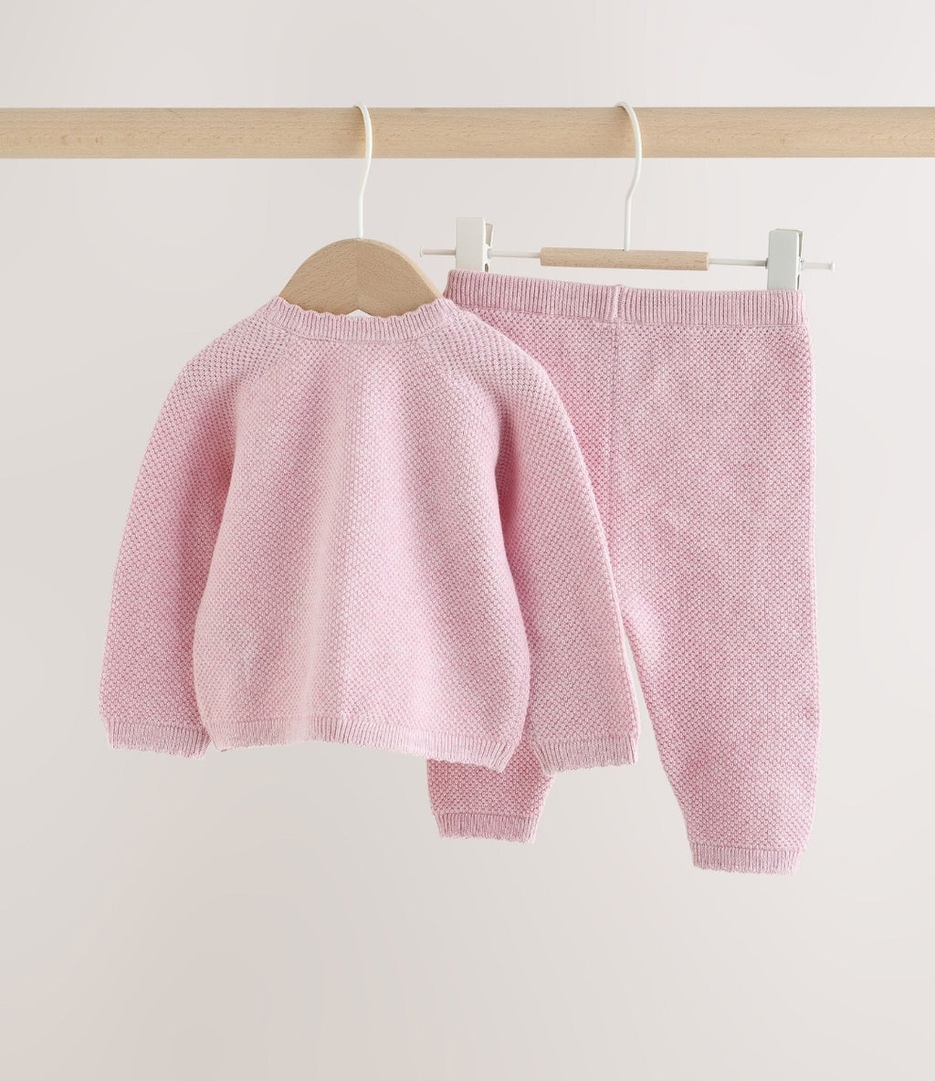 Pink Embroidered Character Baby Cardigan and Leggings Set 2 Piec
