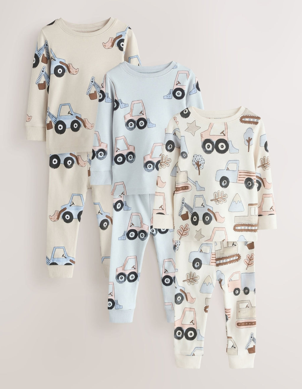 Blue/Ecru Digger Snuggle Pyjamas 3 Pack