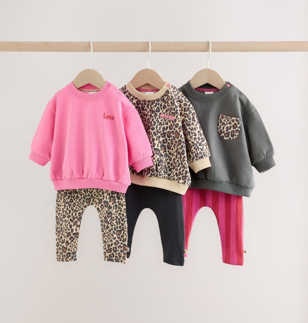 Animal Printed Sweat Top and Leggings Baby Set 6 Pack