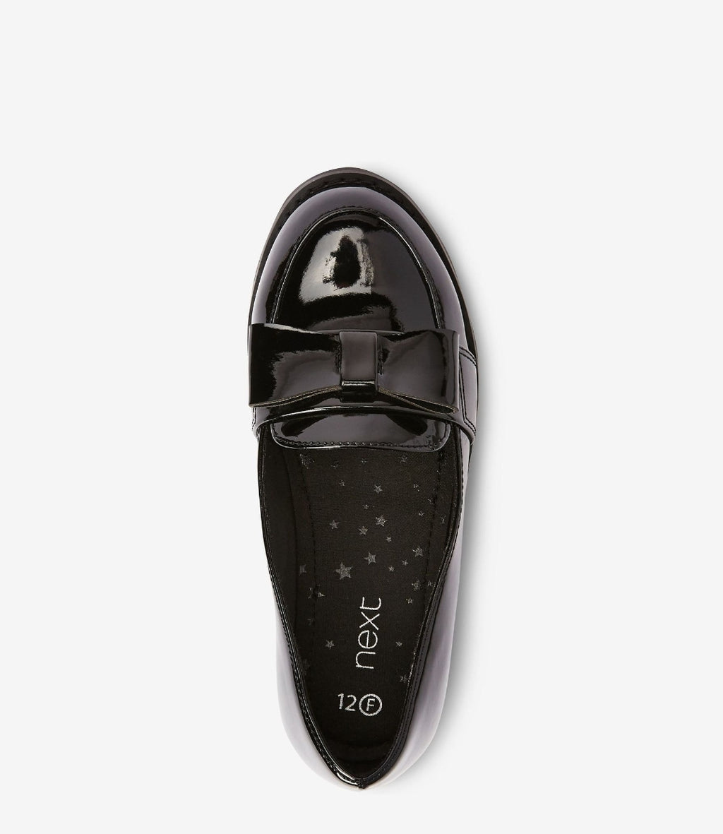Black Patent School Bow Loafers