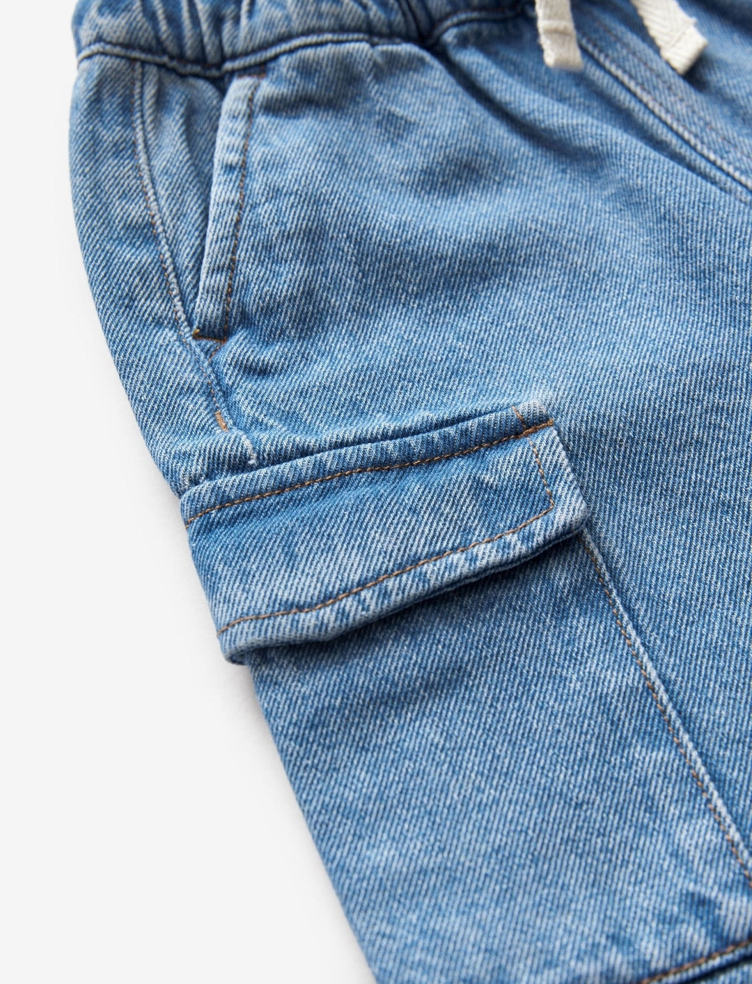 Mid Blue Denim Wide Leg Pull On Cargo
Jeans