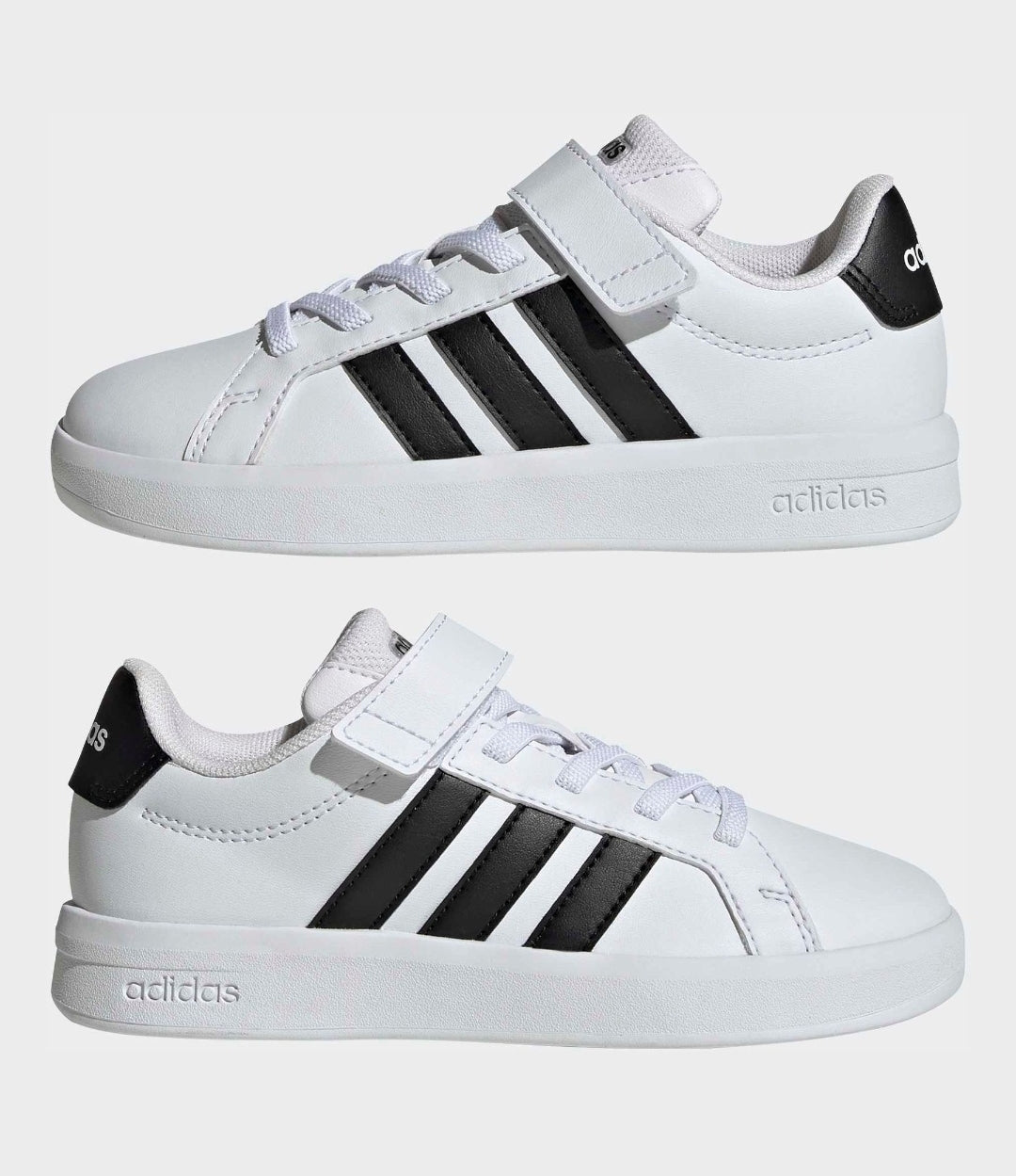 adidas White/Black Grand Court 3.0 Elastic Lace Kids Trainers