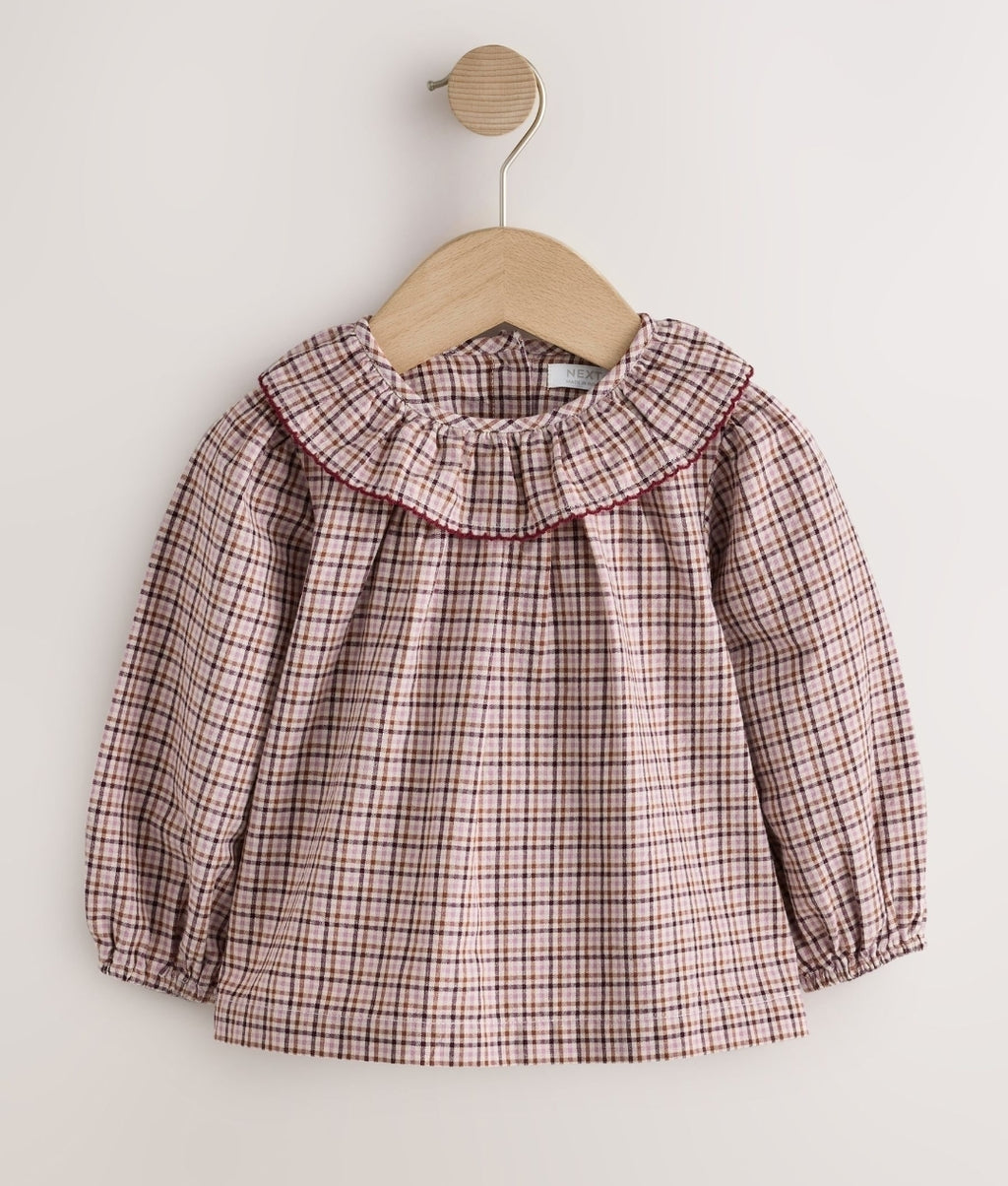 Berry Pink Blouse and Embroidered Cord Pinafore Set