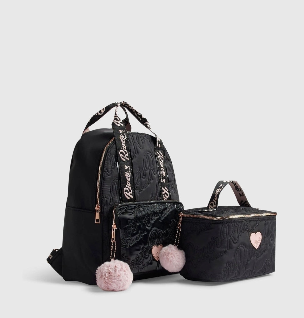 River Island Black Nylon Backpack & Lunchbox 14-inch